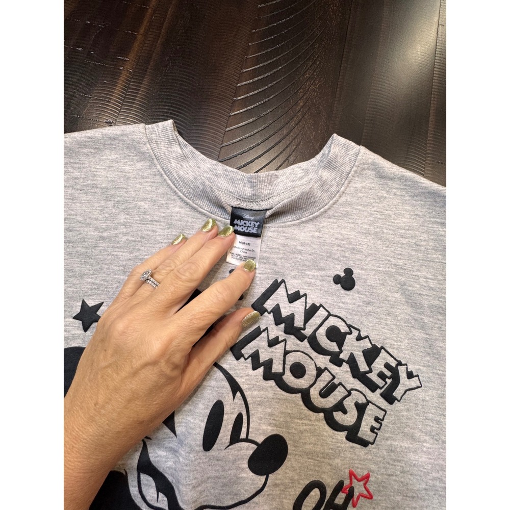 Disney Mickey Mouse Oh Boy Heather Gray Puff Print Sweatshirt M 8-10 - Picture 3 of 6